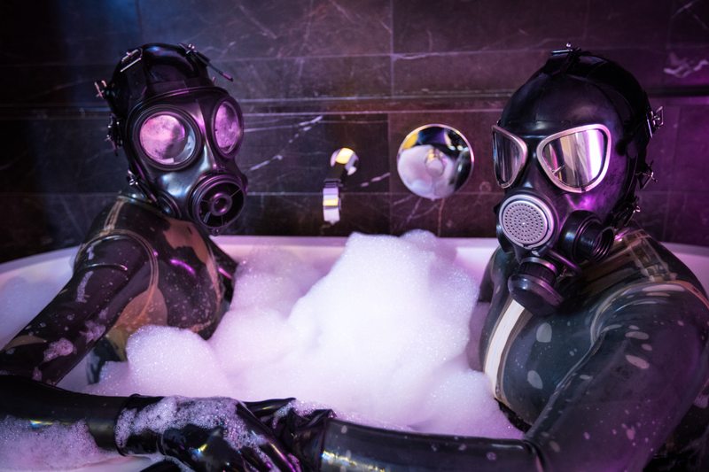 A sexy photograph of Vespa & Ms Pervology, in transparent latex. Tagged with: gasmask. Posted October 2017.