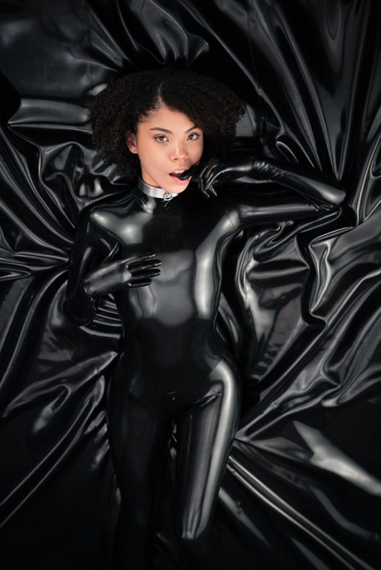 A sexy photograph of Shweetie in black latex. Posted January 2023.