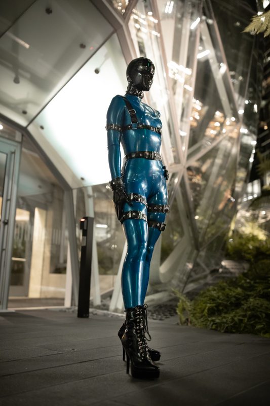 A sexy photograph of Vespa in blue latex. Posted February 2019.