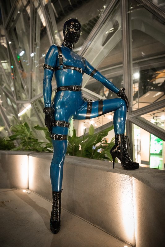A sexy photograph of Vespa in blue latex. Posted February 2019.