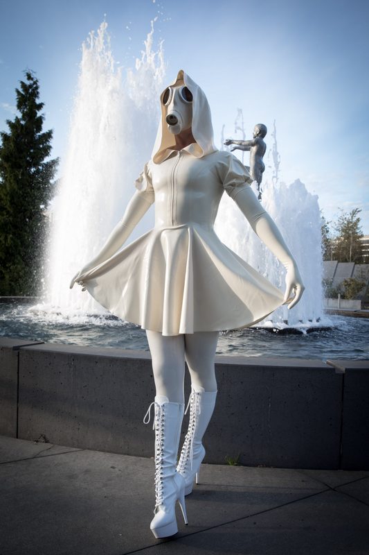 A sexy photograph of Nico in white latex. Tagged with: in public. Posted January 2018.