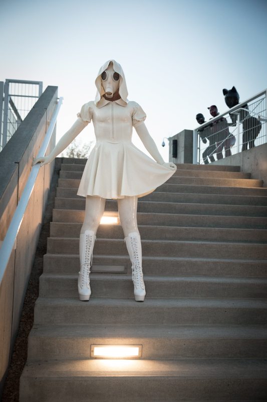 A sexy photograph of Nico, in white latex. Tagged with: in public. Posted January 2018.