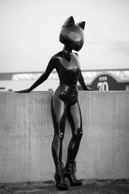 A sexy photograph of Vespa, in black latex. Tagged with: in public & space kitten. Posted January 2018.