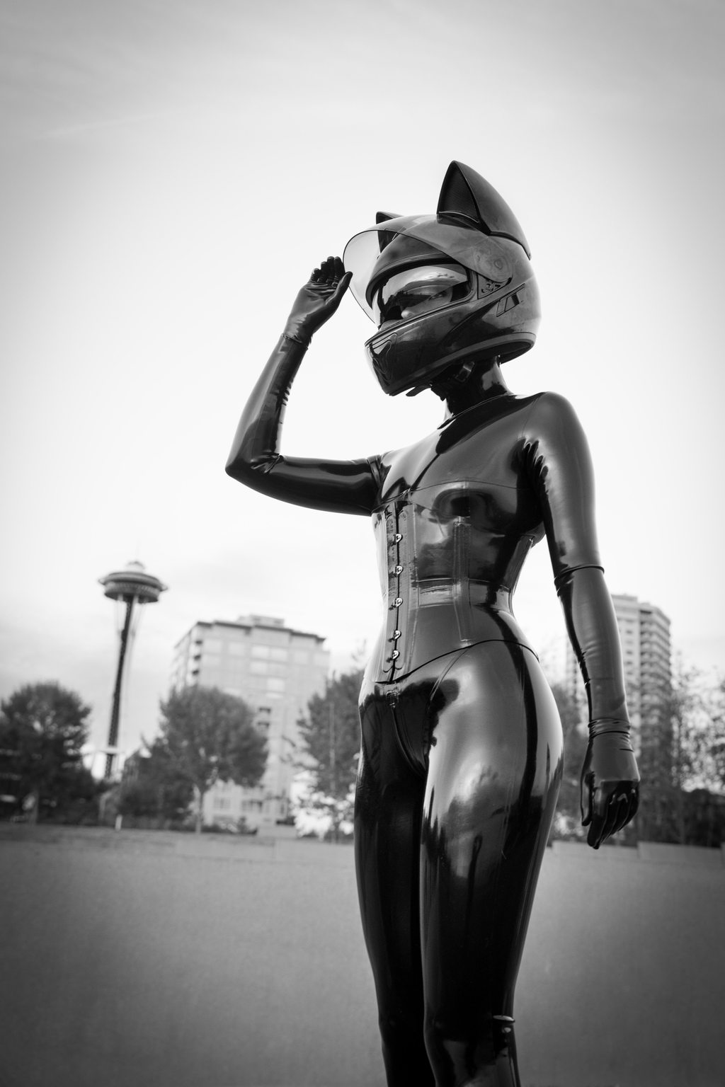 Art Walk A photo album of Vespa, Nico & Rope Candy, in black, white & red latex. Tagged with: in public & space kitten. Posted January 2018.