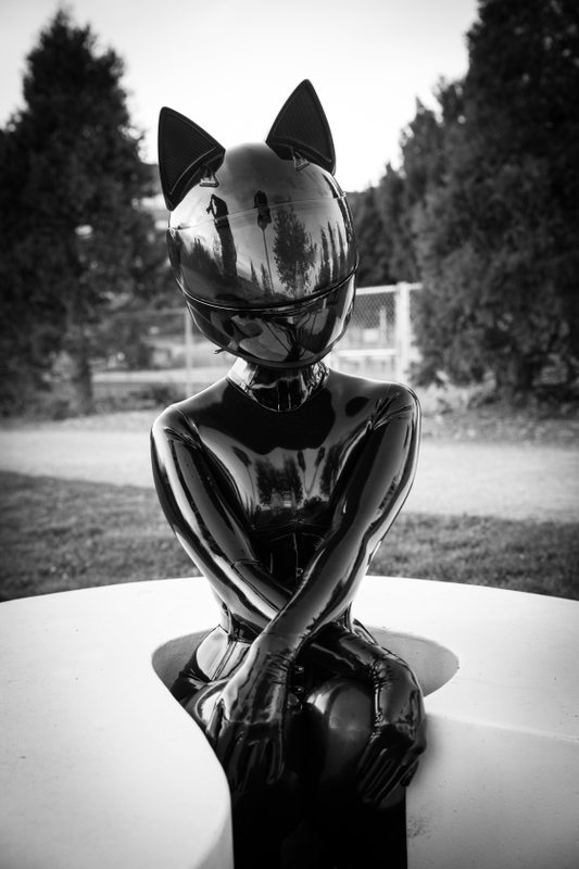 A photo album of Vespa, Nico & Rope Candy in black, white & red latex. Tagged with: in public & space kitten. Posted January 2018.