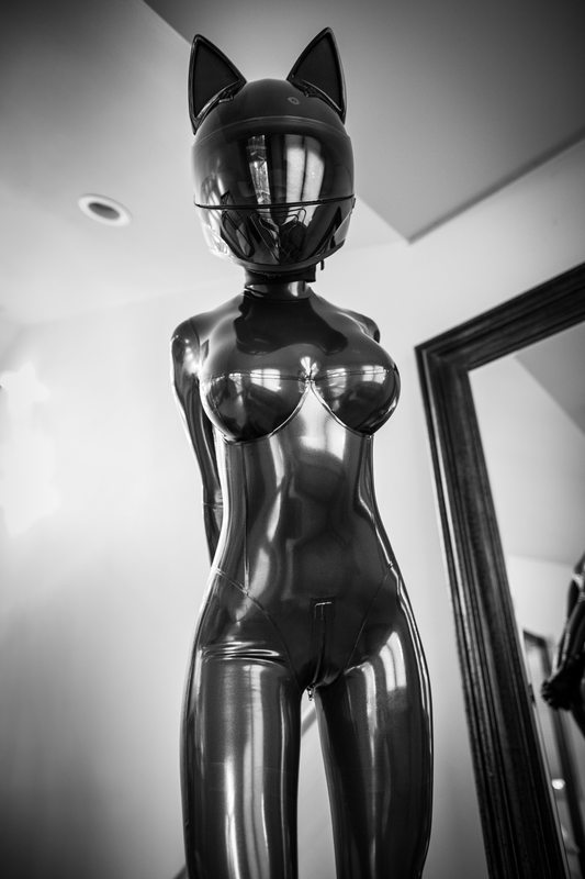 A sexy photograph of Vespa, in metallic latex. Tagged with: space kitten & moto helmet. Posted May 2016.
