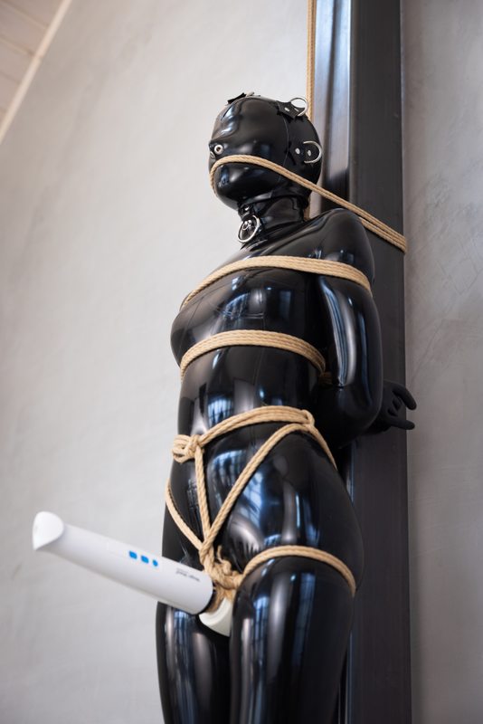 A photo album of Chuck & Tie Rope Take Photo in black latex. Tagged with: bondage & rope / shibari. Posted July 2023.