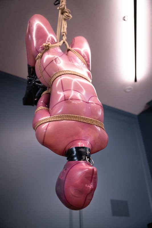 A sexy photograph of Vespa in transparent & purple & pink latex. Tagged with: rope. Posted June 2021.