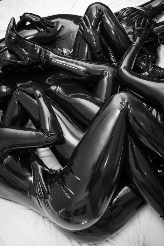 A sexy photograph of Vespa, Opal Snow, Nico & Chell in black latex. Posted July 2017.