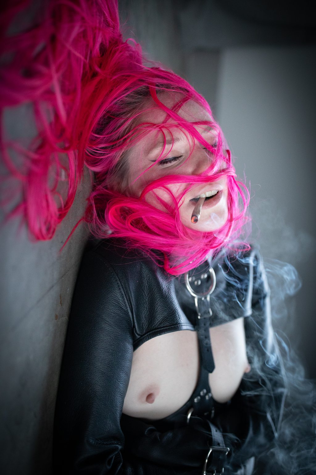 Singles A photo album of Ravyn Alexa, Defiantly Yours, Savannah, Kinki Venus, Opal Snow, Knotasha, Rope Candy, Endza & Esme, showing bare skin with black, purple & pink & red leather. Tagged with: leather, straitjacket, gagged, inflatable, neck corset, gasmask, armbinder, rope & chains. Posted June 2016.