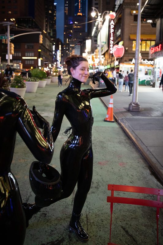 A sexy photograph of Cam Damage & Vespa in black latex. Tagged with: in public & space kitten. Posted March 2020.