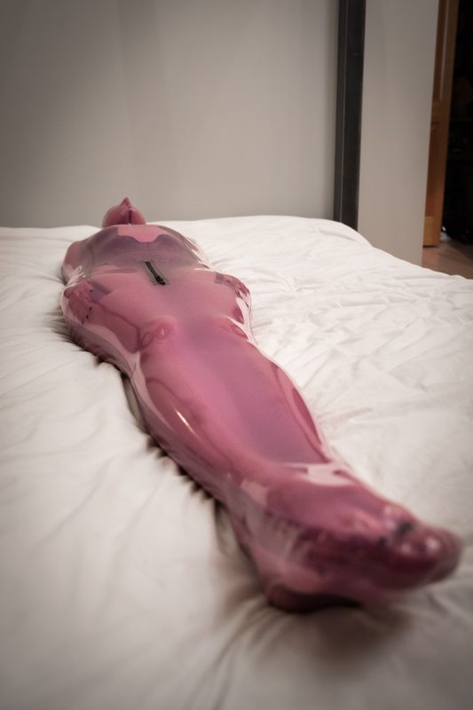 A sexy photograph of Vespa in transparent & purple & pink latex. Tagged with: sleepsack. Posted March 2017.